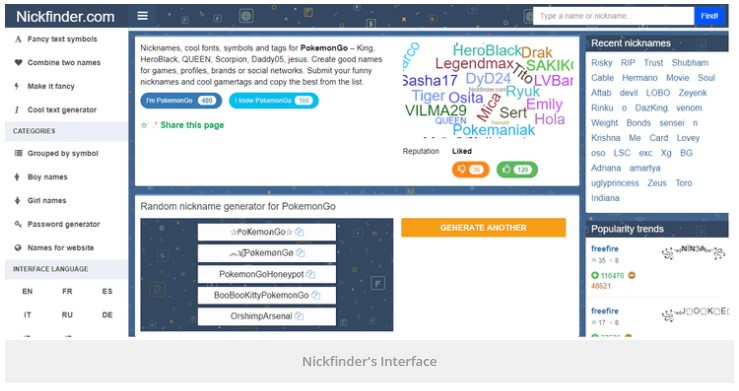 how to create stylish name in Nickfinder.com