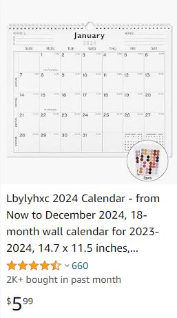 Wall Calendar 2024 - 18 Months